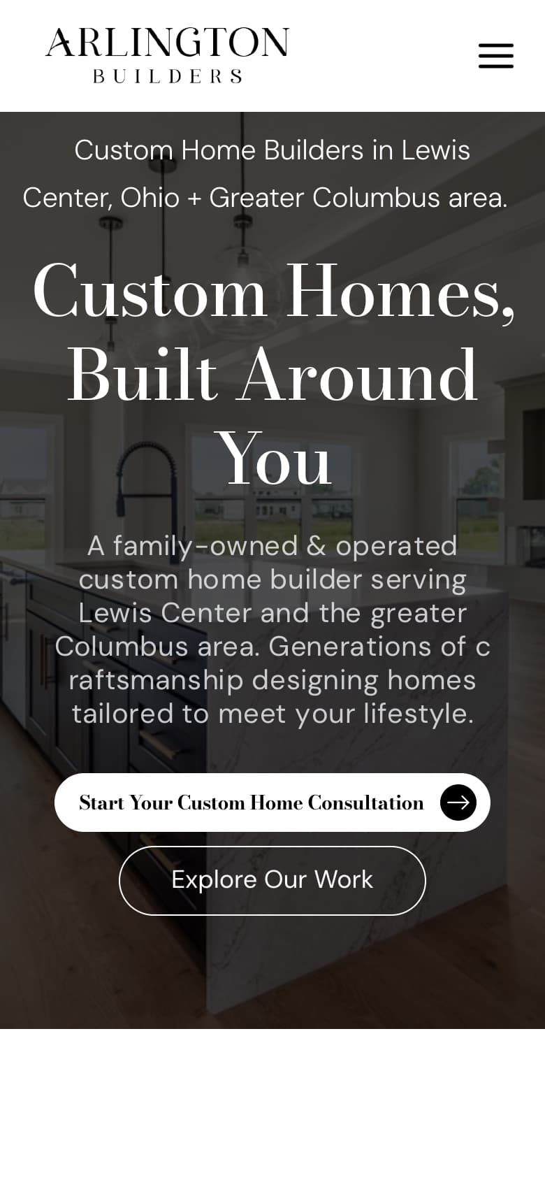 Arlington Builders homepage on a phone