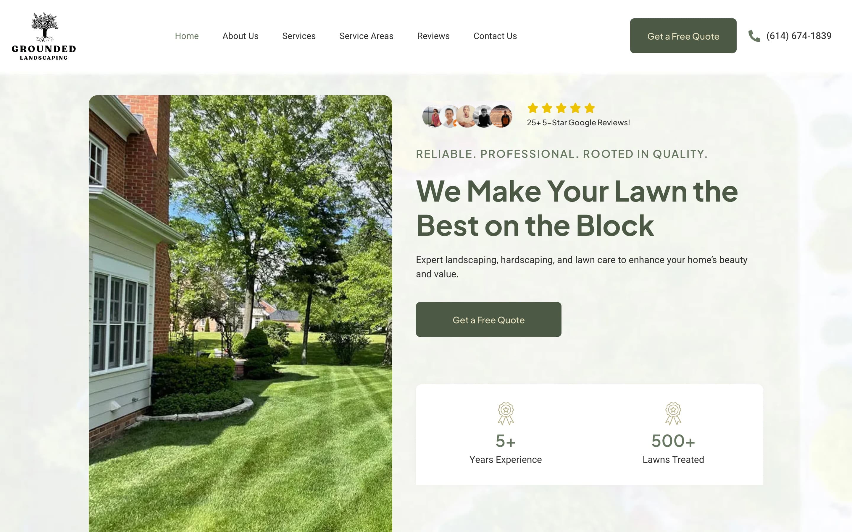 Grounded Landscaping homepage, built by TintBridge