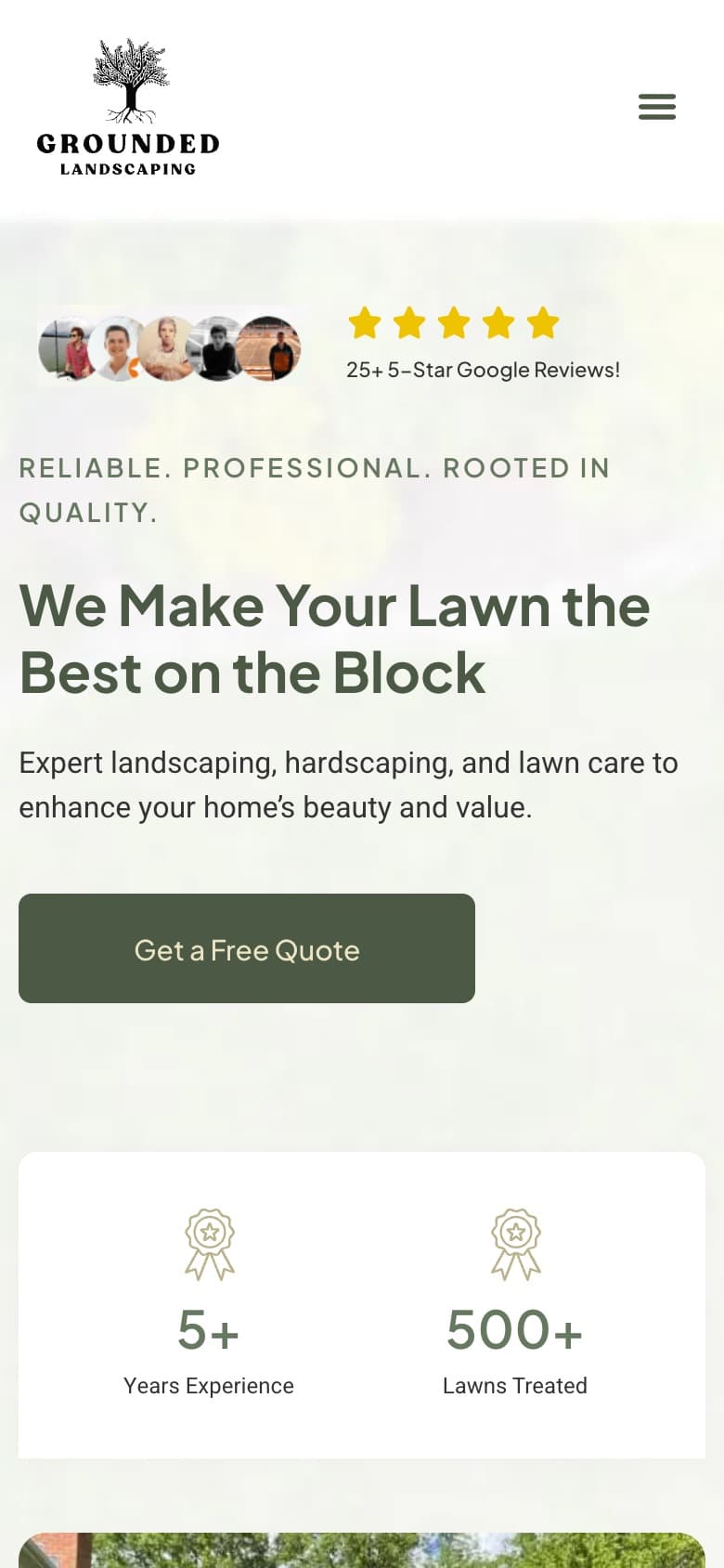 Grounded Landscaping homepage on a phone
