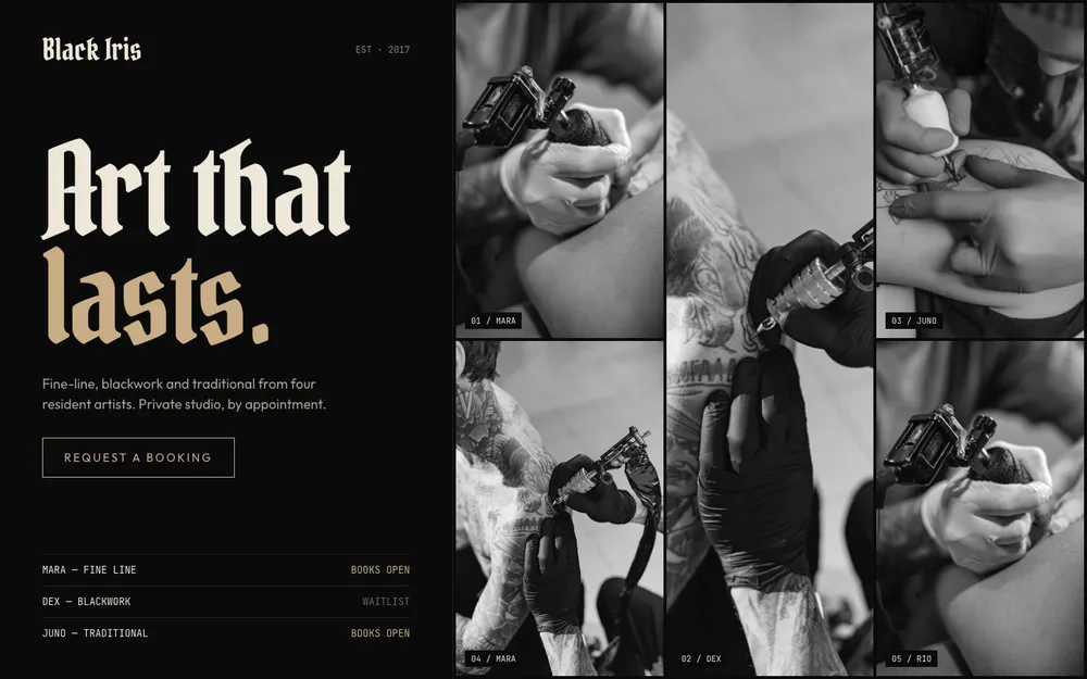 Tattoo studio website concept by TintBridge